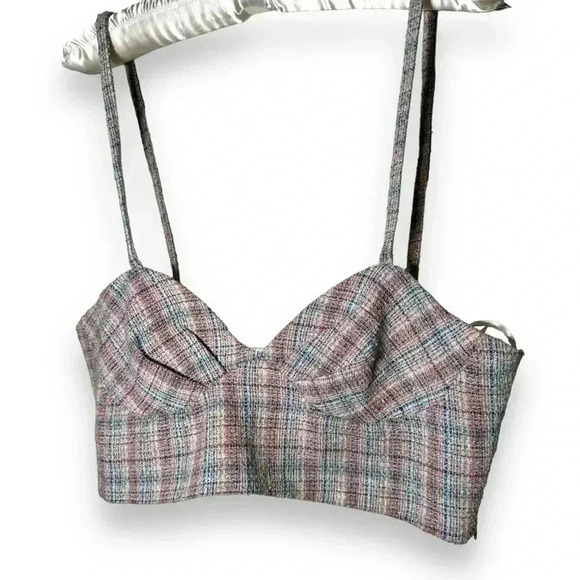 NWOT Zara Tweed Boucle Knit Corset  Crop Top Bralette Pink & Blue Size M - Picture 4 of 10